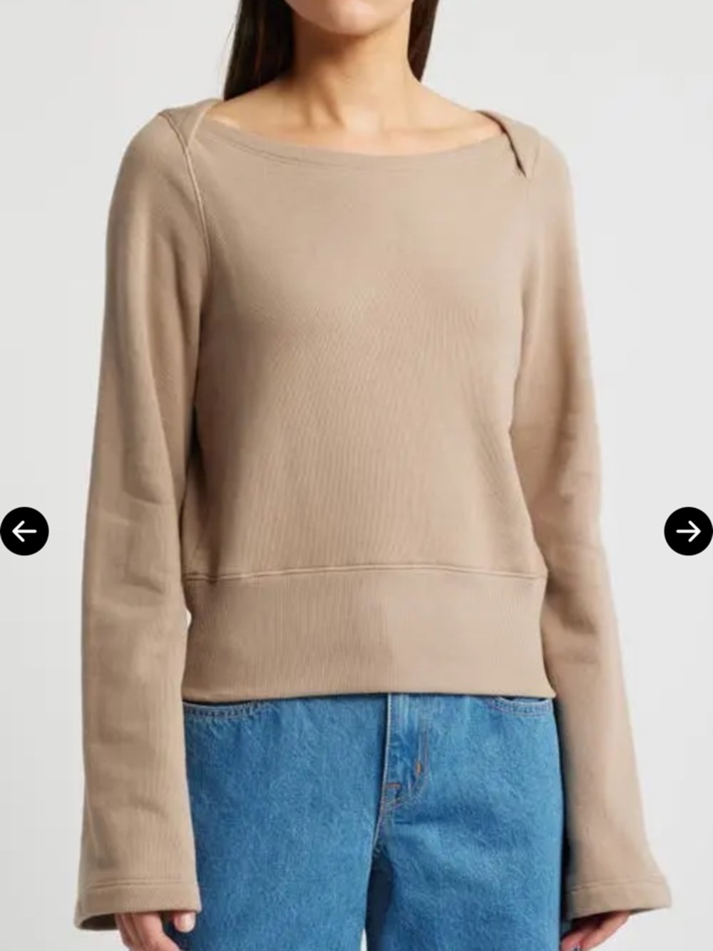 Nation LTD Darlene Cotton  Envelope Mushroom Long-Sleeve Cropped Sweatshirt XS - Picture 2 of 7